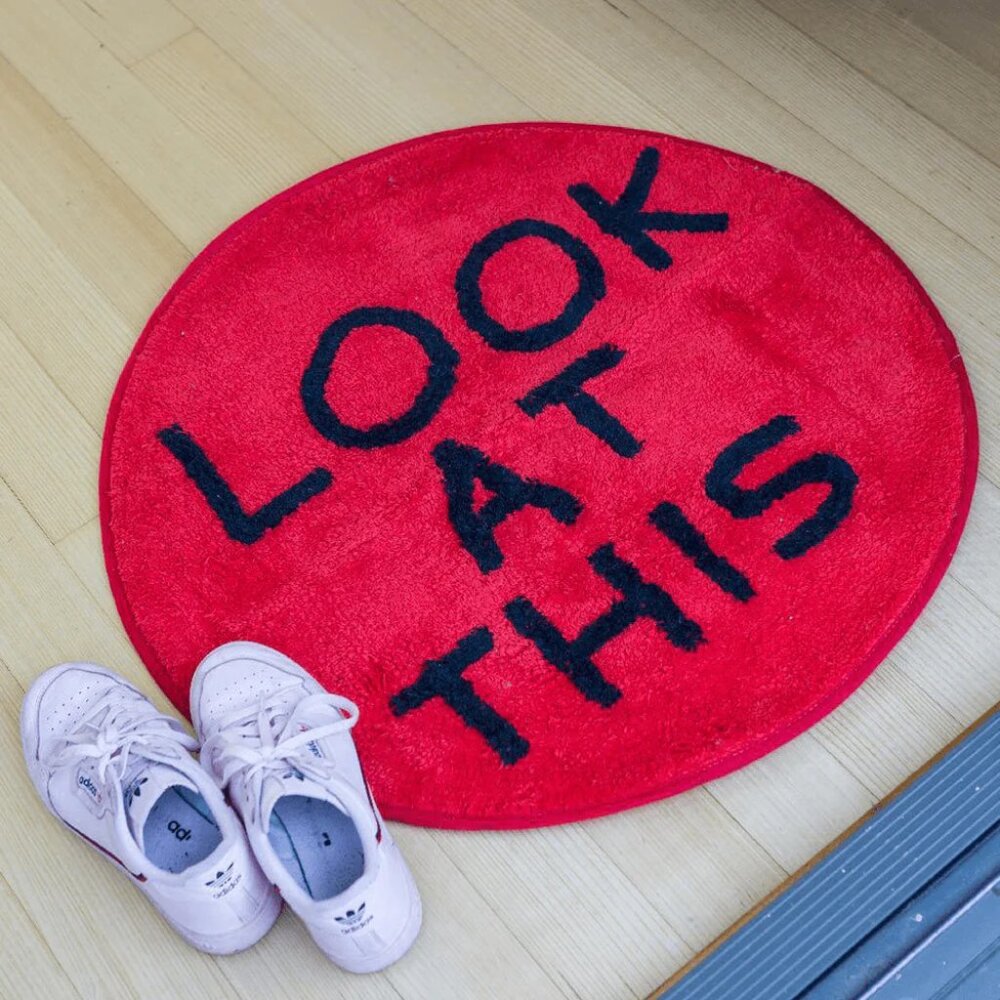 David Shrigley Look at This Shaggy Floor Mat Round Rug Red Third Drawer Down